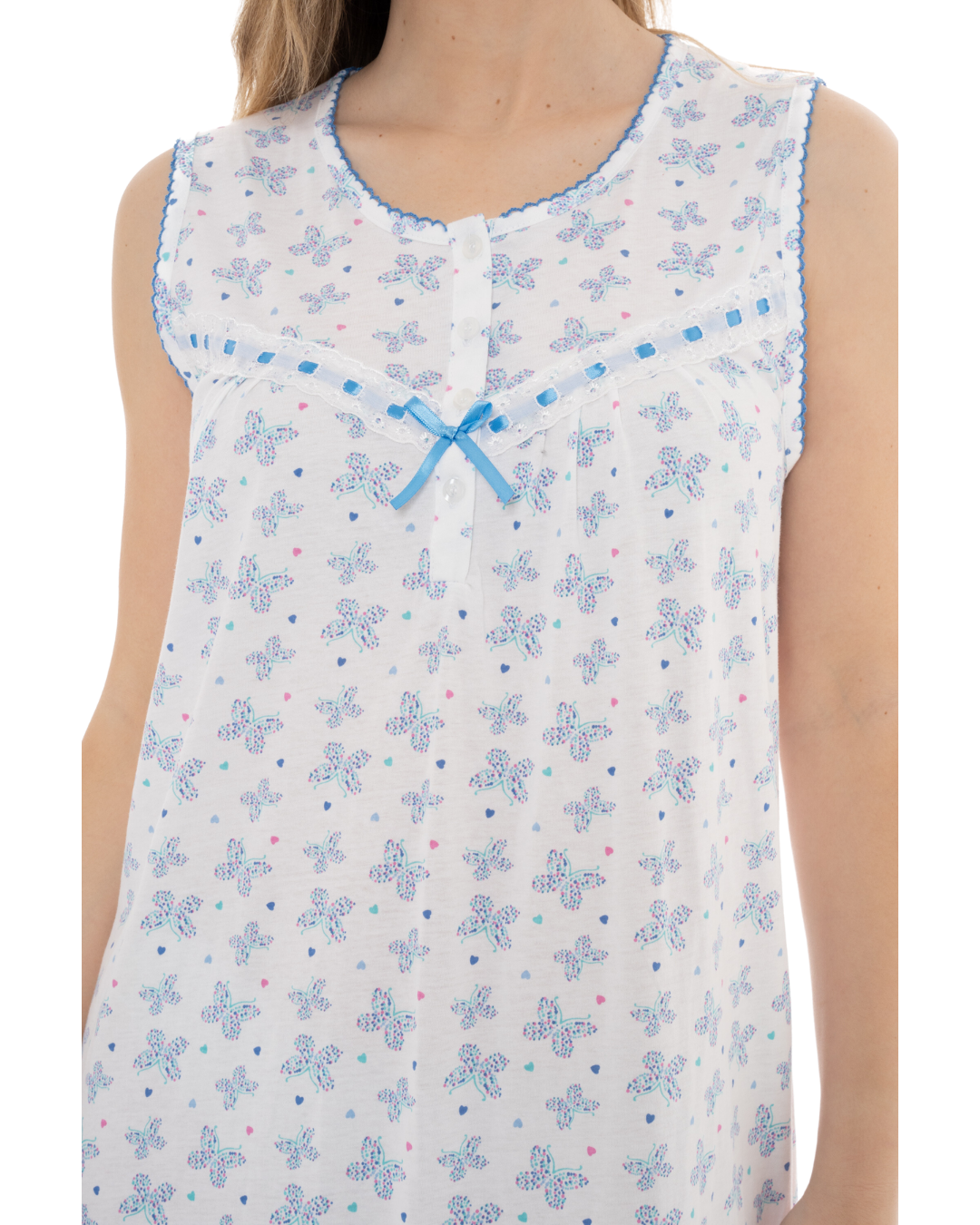 Butterfly Print 100% Cotton Jersey Sleeveless Nightdress