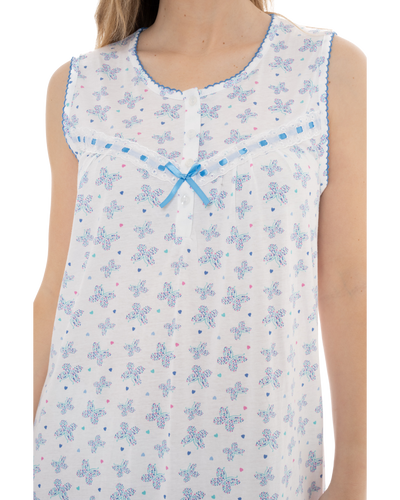 Butterfly Print 100% Cotton Jersey Sleeveless Nightdress