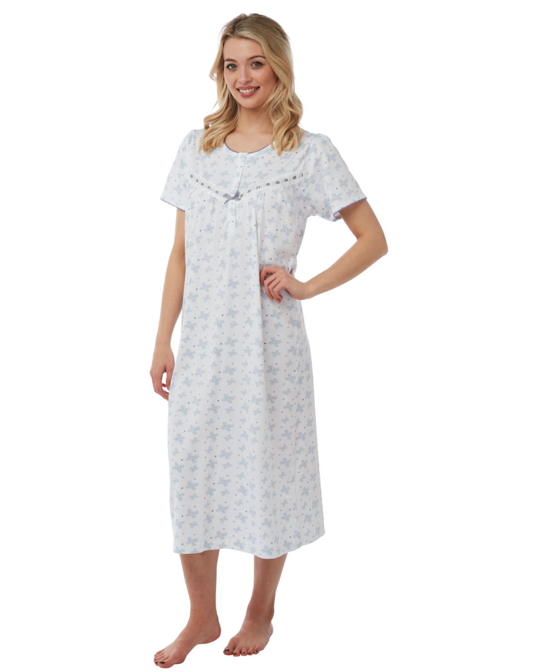 Butterfly Print 100% Cotton Jersey Short Sleeve Nightdress