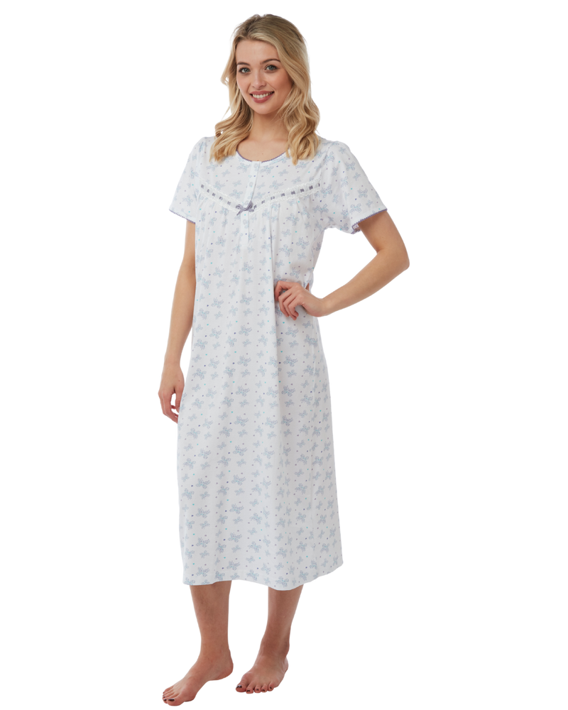 Butterfly Print 100% Cotton Jersey Short Sleeve Nightdress
