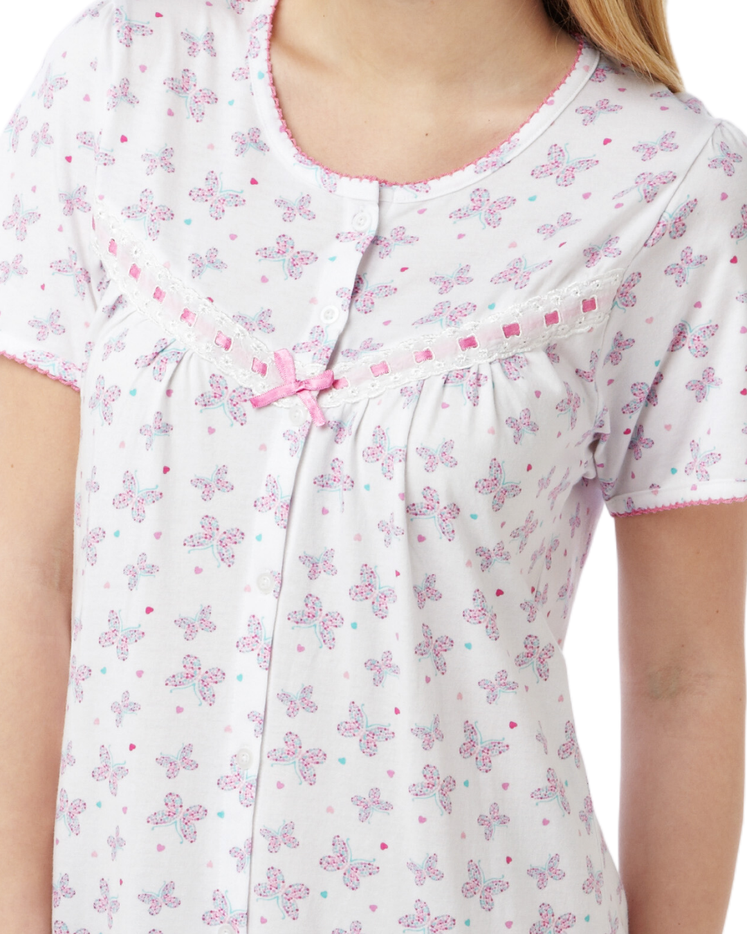 Butterfly Print 100% Cotton Jersey Button Through Nightdress