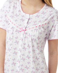 Butterfly Print 100% Cotton Jersey Button Through Nightdress
