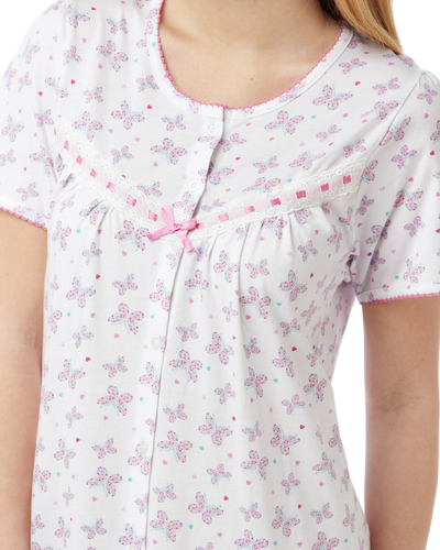 Butterfly Print 100% Cotton Jersey Button Through Nightdress