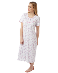 Butterfly Print 100% Cotton Jersey Button Through Nightdress