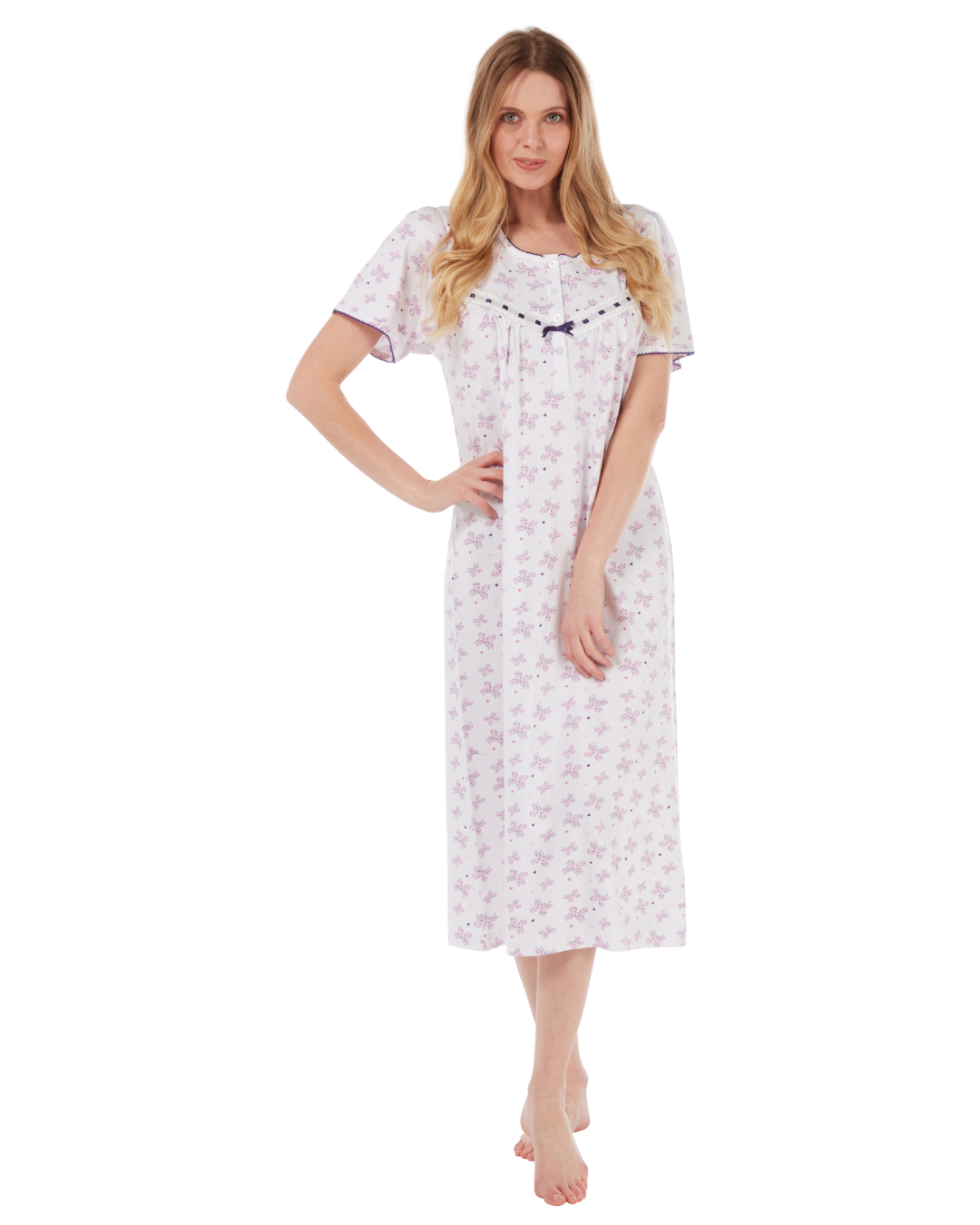 Butterfly Print 100% Cotton Jersey Short Sleeve Nightdress