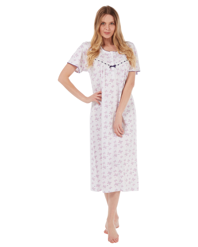 Butterfly Print 100% Cotton Jersey Short Sleeve Nightdress