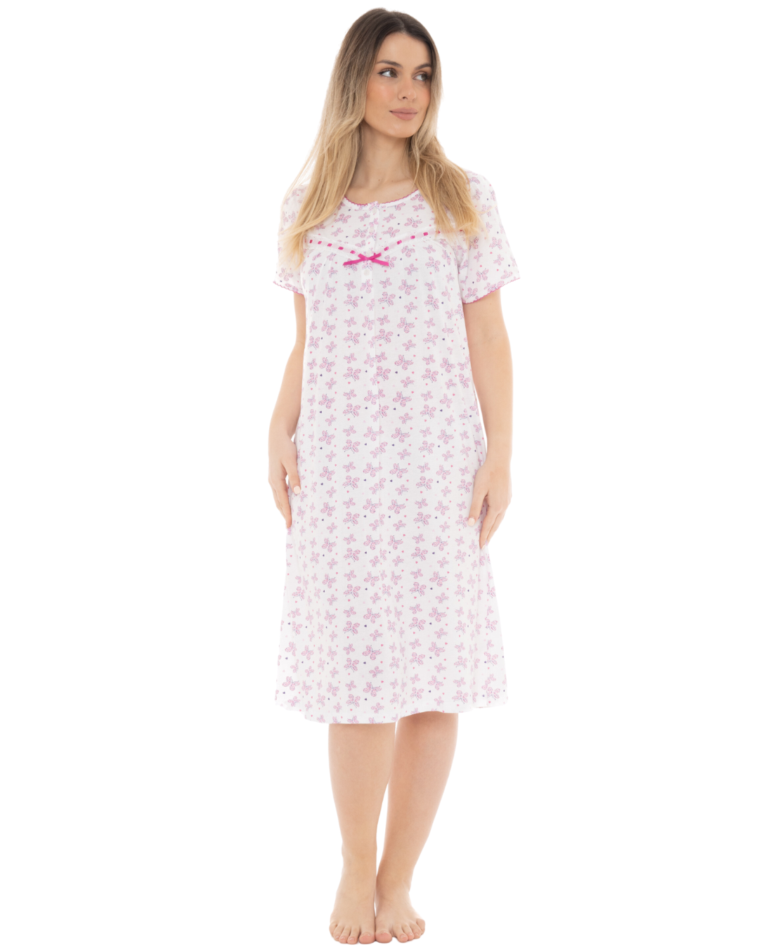 Butterfly Print 100% Cotton Jersey Short Sleeve Nightdress