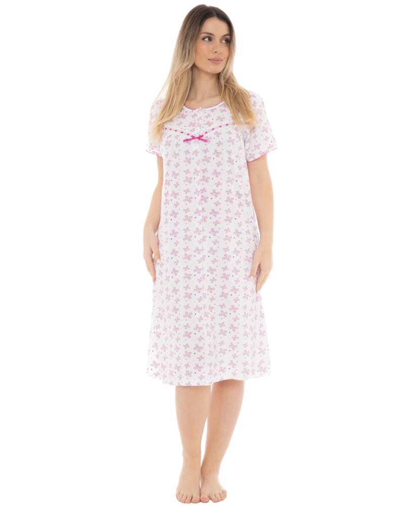 Butterfly Print 100% Cotton Jersey Short Sleeve Nightdress