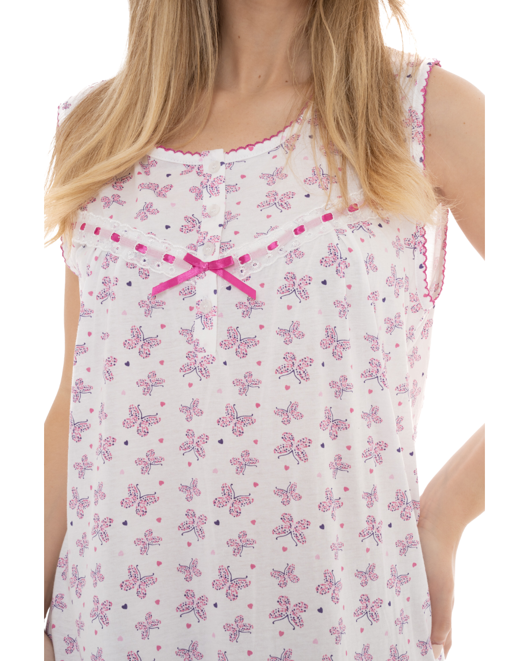 Butterfly Print 100% Cotton Jersey Sleeveless Nightdress