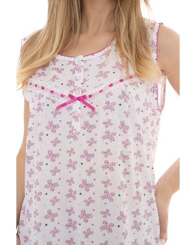 Butterfly Print 100% Cotton Jersey Sleeveless Nightdress