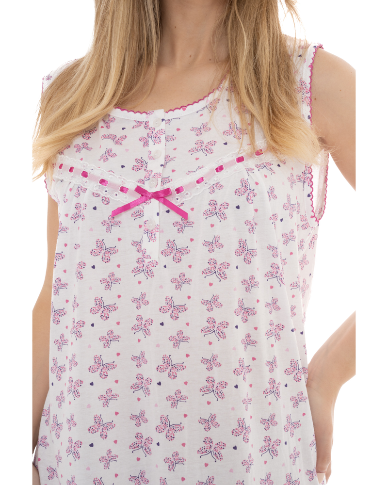 Butterfly Print 100% Cotton Jersey Sleeveless Nightdress