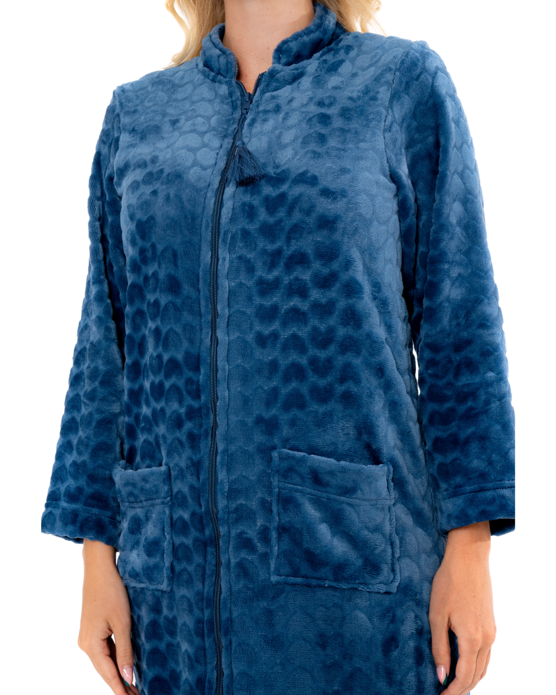 Women's Embossed Fleece Zip Dressing Gown with Front Pockets