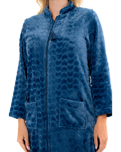 Women's Embossed Fleece Zip Dressing Gown with Front Pockets