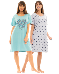 Women's 100% Cotton Pack of 2 Duck Egg Butterfly Nightshirts