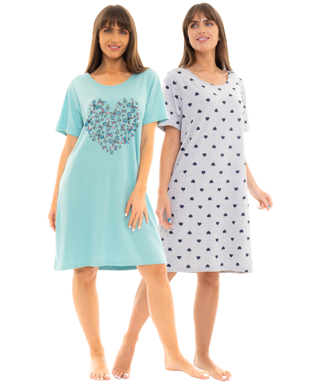 Women's 100% Cotton Pack of 2 Duck Egg Butterfly Nightshirts