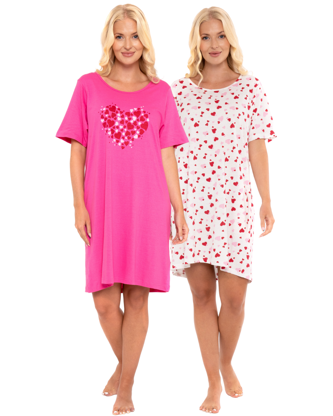 Pack of 2 Pink Heart 100% Cotton Nightshirts
