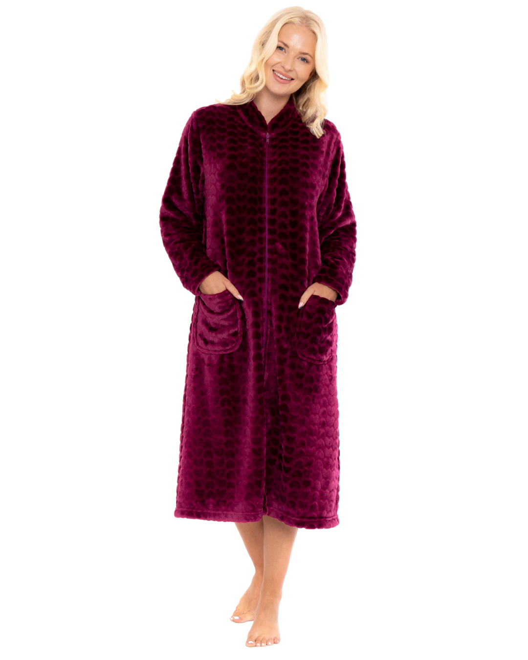 Luxury Embossed Fleece Zip Dressing Gown