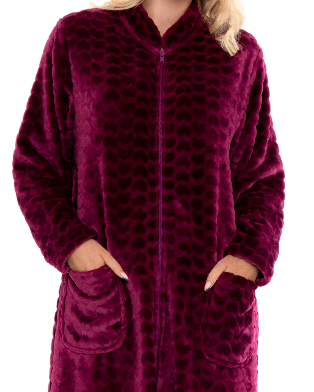 Luxury Embossed Fleece Zip Dressing Gown